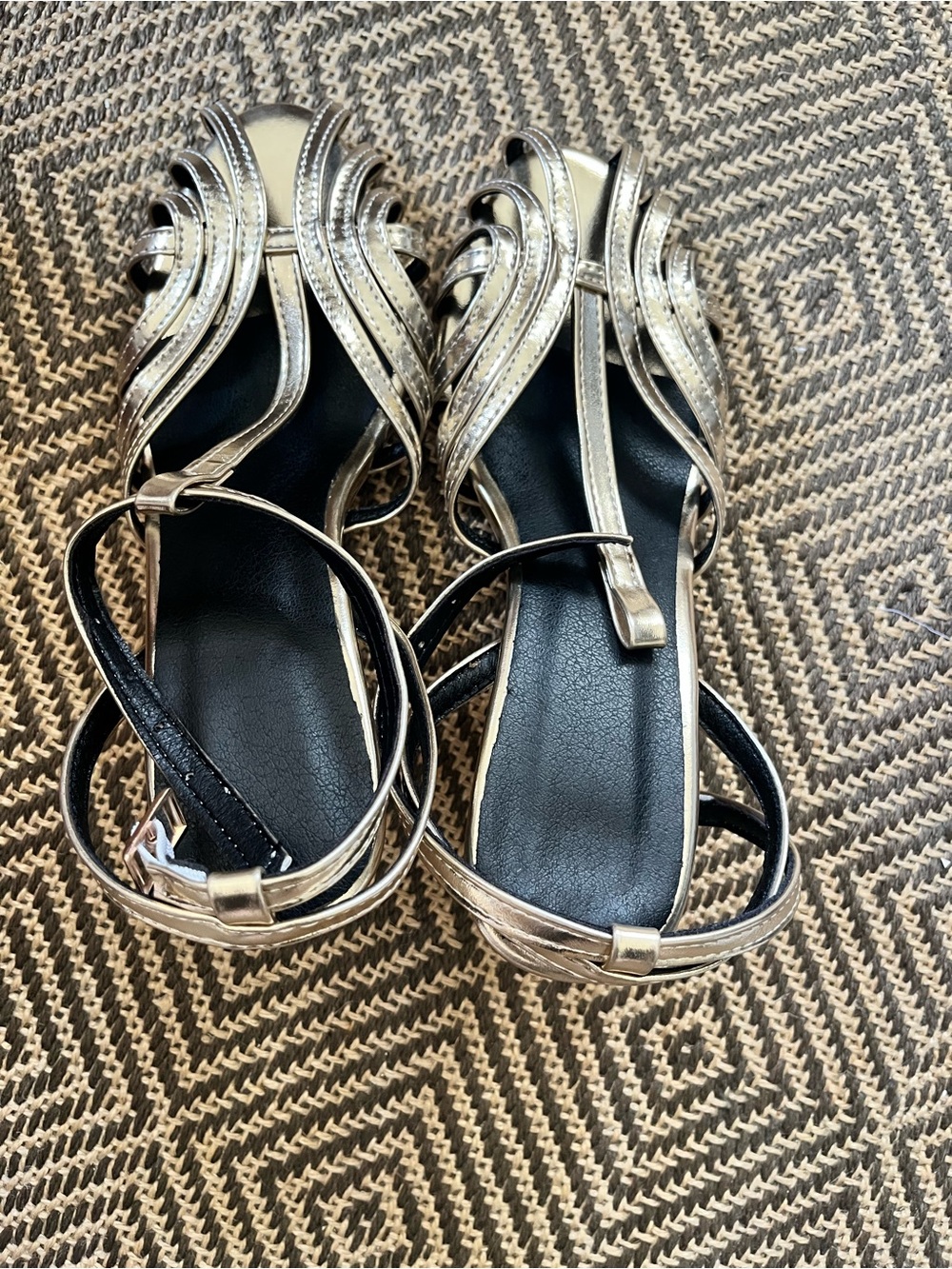 Gold Strappy Women’s Sandals - Elegant Metallic Evening Shoes